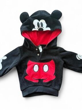 Disney Baby Mickey Mouse Red and Black Fleece Hoodie Size 3-6 Months